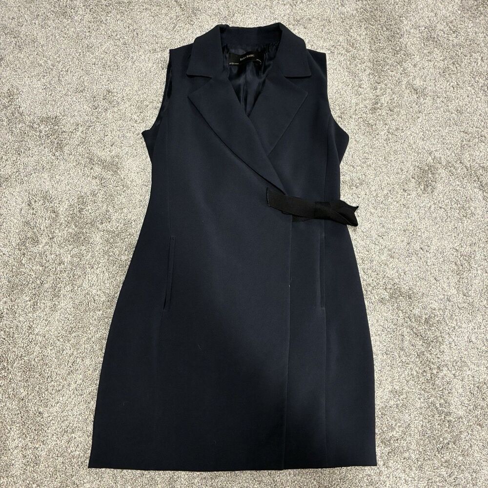 Zara Basic Sleeveless Tuxedo Mini Dress Women’s Small Navy Blue Wrap Dress
